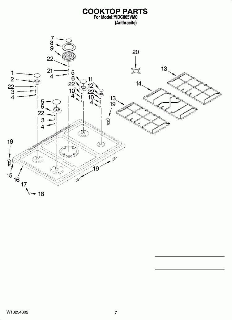 COOKTOP PARTS Diagram and Parts List for YIDC865VM0  Whirlpool Range