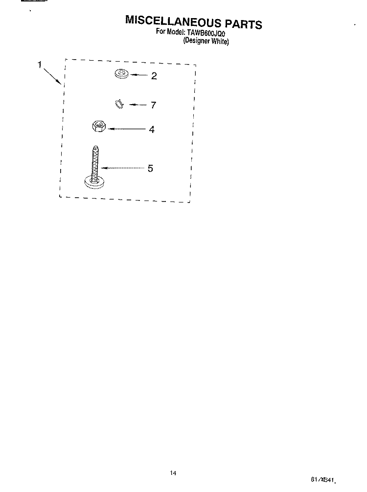 MISCELLANEOUS, OPTIONAL Diagram and Parts List for TAWB600JQ0  Estate Washer