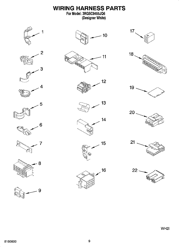 WIRING HARNESS PARTS Diagram and Parts List for 3RGSC9455JQ6  Whirlpool Washer
