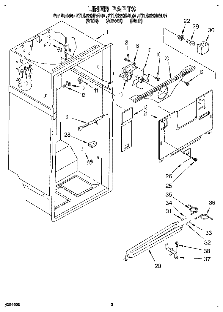 LINER Diagram and Parts List for KTLS22QDWH01  KitchenAid Refrigerator