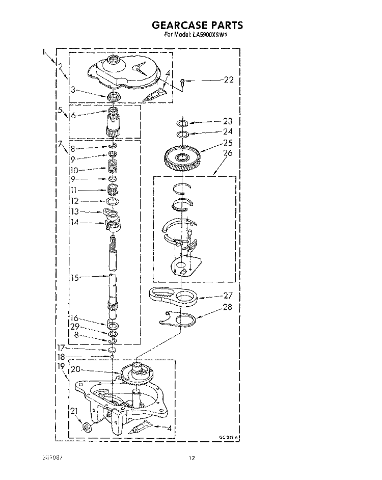 GEARCASE Diagram and Parts List for LA5900XSW1  Whirlpool Washer