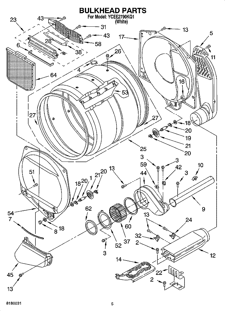 BULKHEAD PARTS, OPTIONAL PARTS (NOT INCLUDED) Diagram and Parts List for YCEE2790KQ1  Whirlpool Dryer