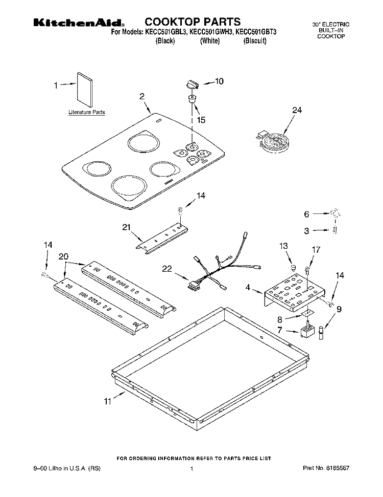 SECTION Diagram and Parts List for KECC501GWH3  KitchenAid Cooktop