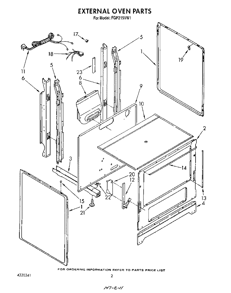 EXTERNAL OVEN Diagram and Parts List for FGP215VW1  Roper Range