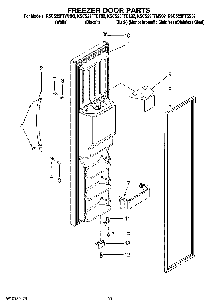 FREEZER DOOR PARTS Diagram and Parts List for KSCS23FTMS02  KitchenAid Refrigerator