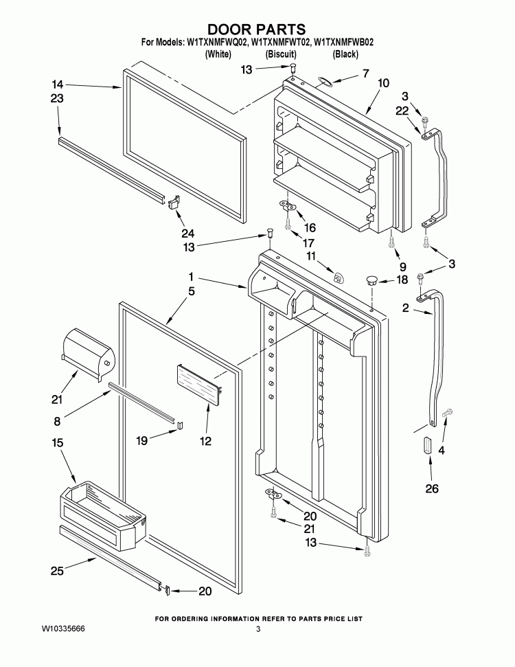 DOOR PARTS Diagram and Parts List for W1TXNMFWB02  Whirlpool Refrigerator