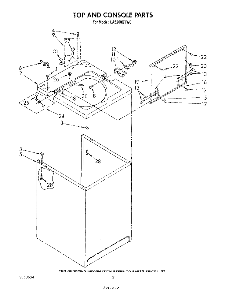 TOP AND CONSOLE , LITERATURE AND OPTIONAL Diagram and Parts List for LA5200XTF0  Whirlpool Washer