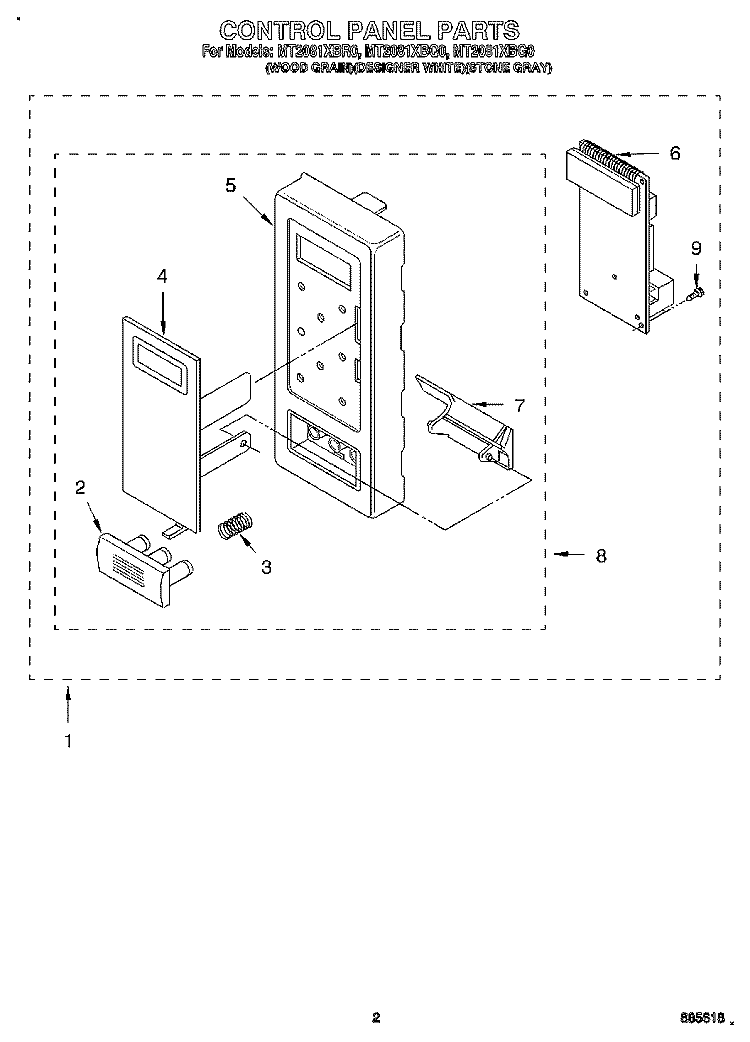 CONTROL PANEL Diagram and Parts List for MT2081XBR0  Whirlpool Microwave