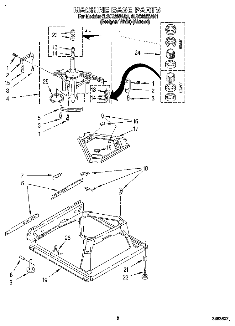 MACHINE BASE Diagram and Parts List for 6LSC9255AN1  Whirlpool Washer