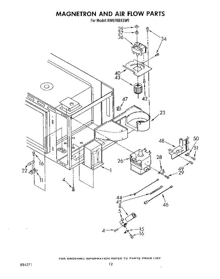 MAGNETRON AND AIR FLOW Diagram and Parts List for RM978BXSW0  Whirlpool Microwave Oven Combo