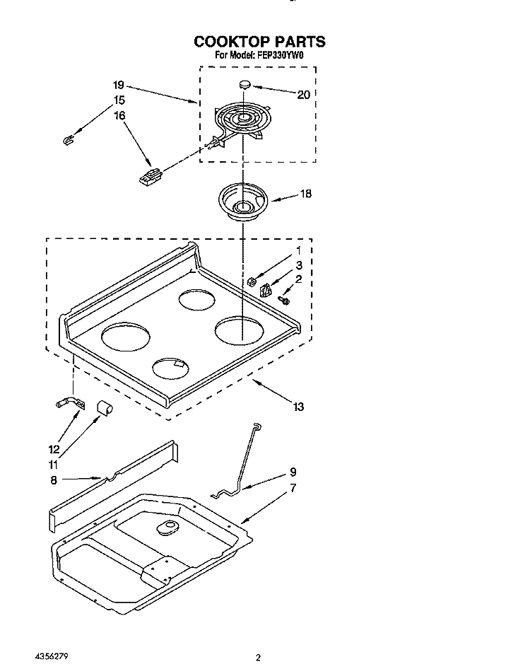 COOKTOP Diagram and Parts List for FEP330YW0  Roper Range