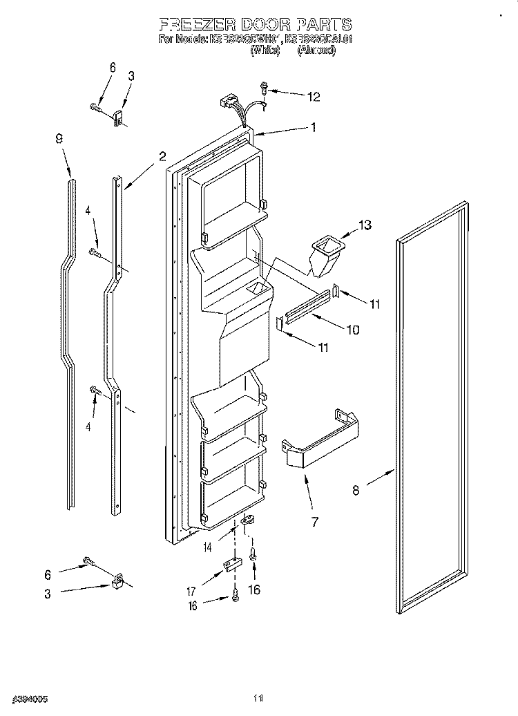 FREEZER DOOR Diagram and Parts List for KSRS22QDWH01  KitchenAid Refrigerator
