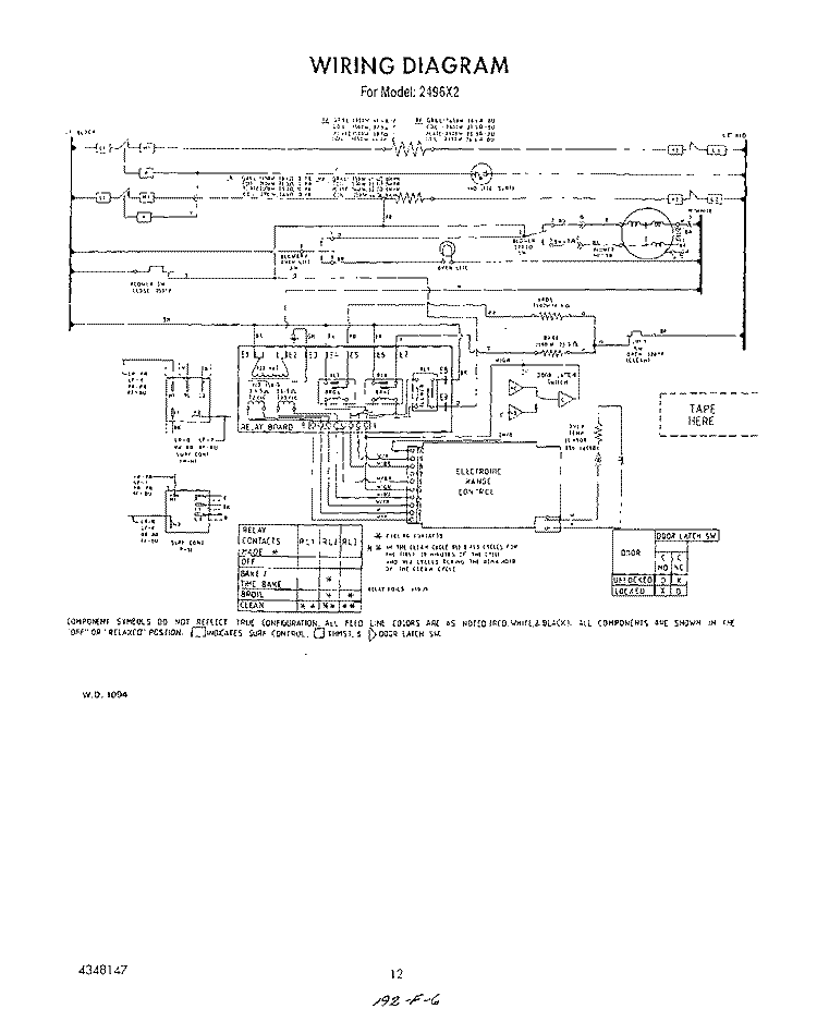 WIRING DIAGRAM Diagram and Parts List for 2496^2  Whirlpool Range