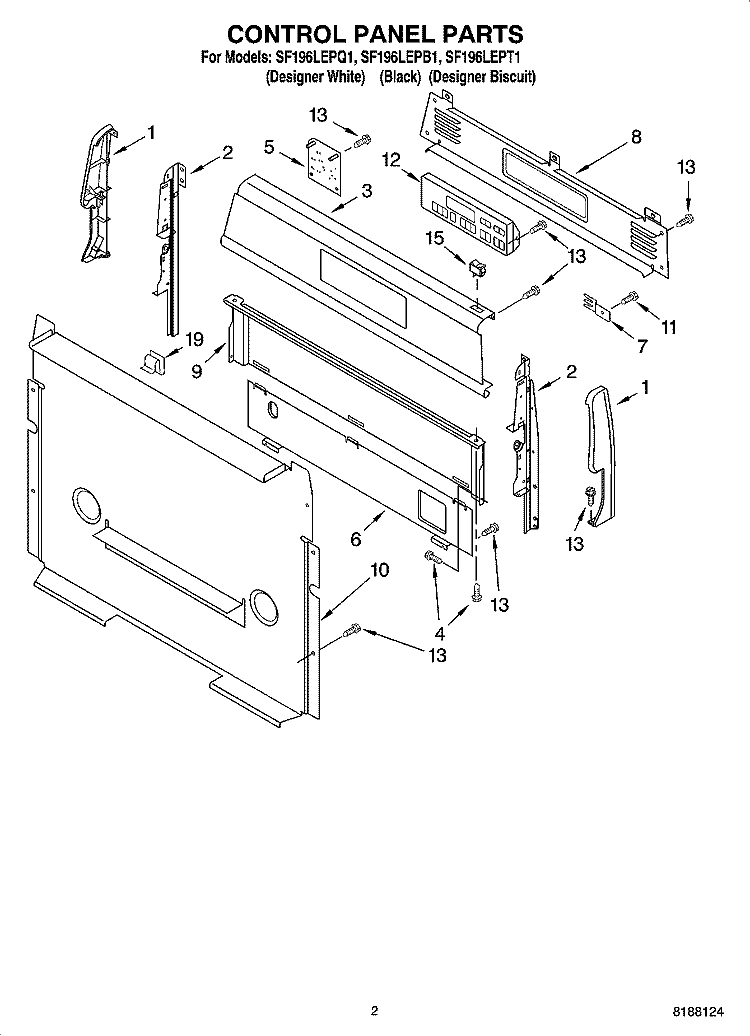 CONTROL PANEL PARTS Diagram and Parts List for SF196LEPT1  Whirlpool Range