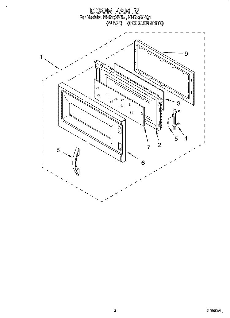 DOOR Diagram and Parts List for MHE13XHB1  Roper Microwave