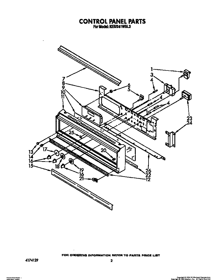 CONTROL PANEL, LIT/OPTIONAL Diagram and Parts List for KEBI241WBL2  KitchenAid Wall Oven