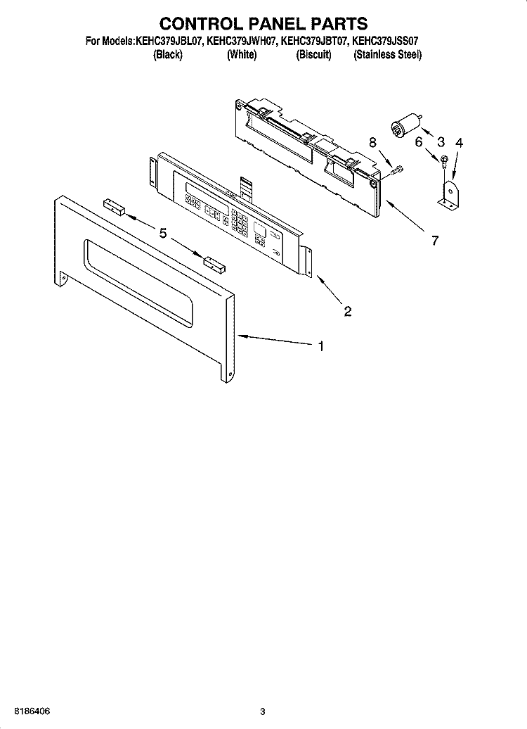 CONTROL PANEL PARTS Diagram and Parts List for KEHC379JSS07  KitchenAid Microwave Oven Combo