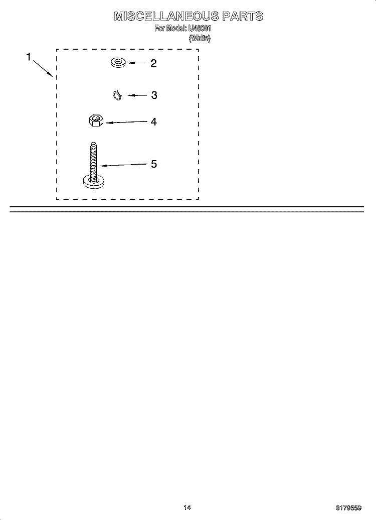 MISCELLANEOUS  PARTS, OPTIONAL PARTS (NOT INCLUDED) Diagram and Parts List for IJ46001  Inglis Washer