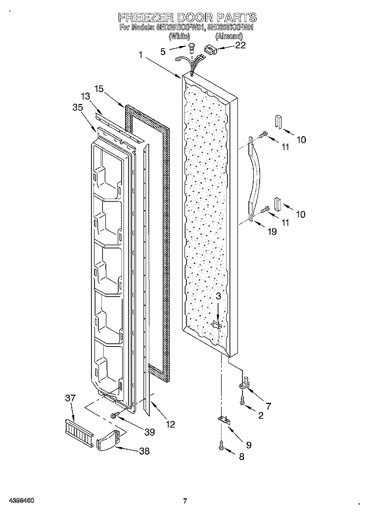 FREEZER DOOR Diagram and Parts List for 8ED20TKXFN01  Whirlpool Refrigerator