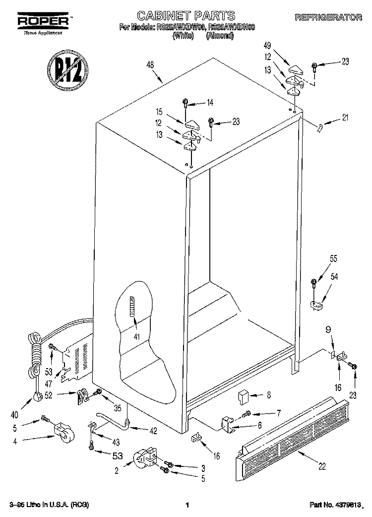 CABINET Diagram and Parts List for RS25AWXDW00  Roper Refrigerator