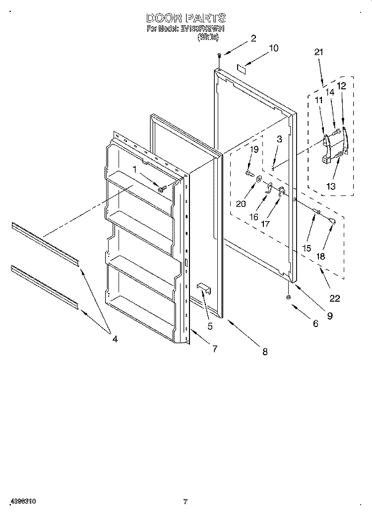 DOOR Diagram and Parts List for EV150FXGW01  Whirlpool Freezer