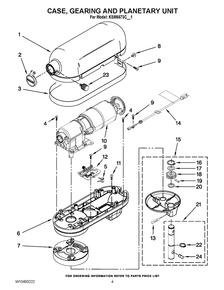 CASE, GEARING AND PLANETARY UNIT Diagram and Parts List for KSM6573COB1  KitchenAid Mixer