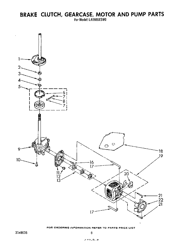 BRAKE, CLUTCH, GEARCASE, MOTOR AND PUMP Diagram and Parts List for LA5668XSW0  Whirlpool Washer