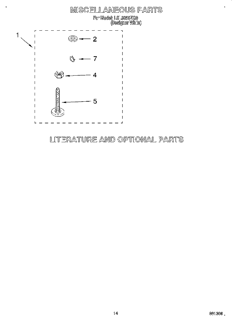 MISCELLANEOUS, LIT/OPTIONAL Diagram and Parts List for LSL9355EQ0  Whirlpool Washer