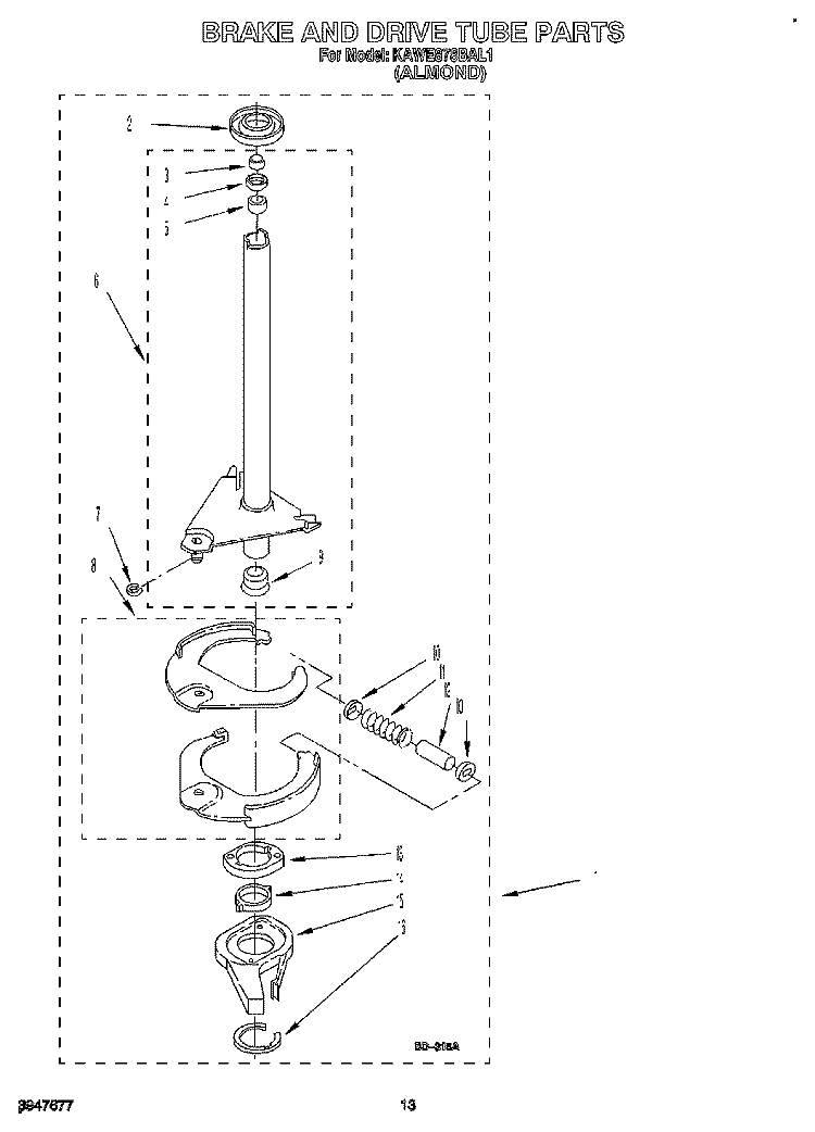 BRAKE AND DRIVE TUBE Diagram and Parts List for KAWE878BAL1  KitchenAid Washer
