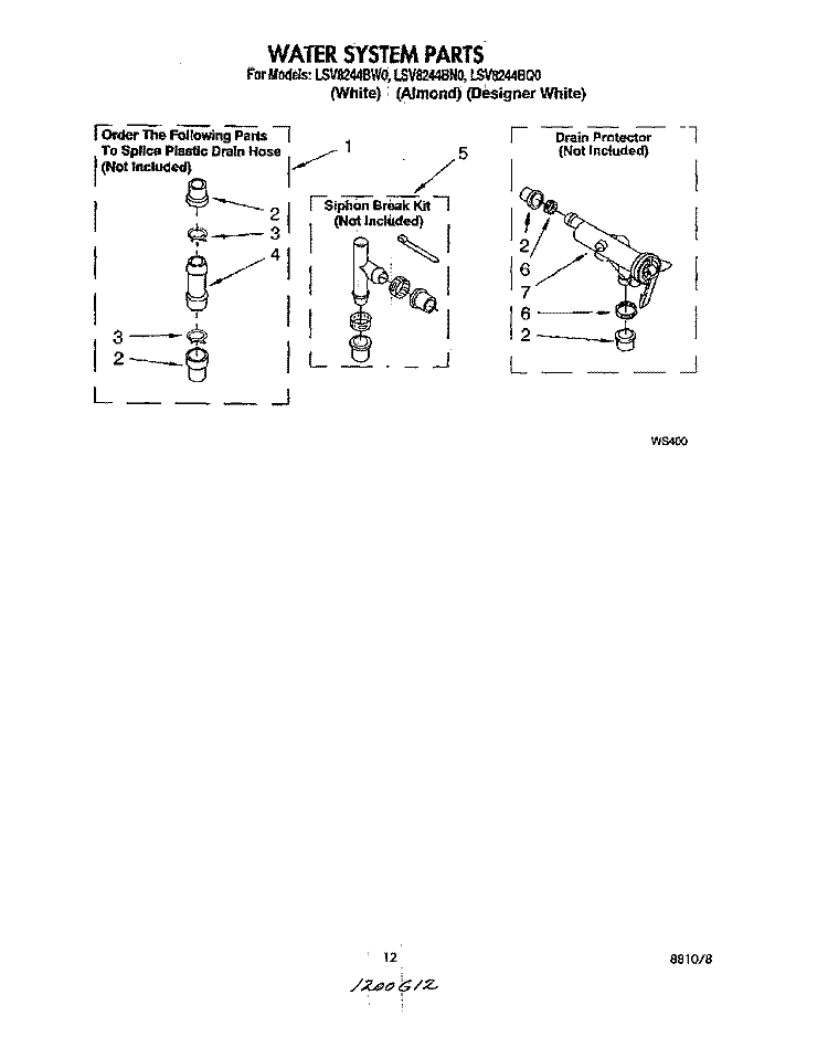 WATER SYSTEM Diagram and Parts List for LSV8244BN0  Whirlpool Washer