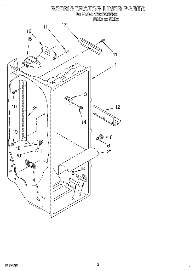 REFRIGERATOR LINER Diagram and Parts List for GD22DKXHW03  Whirlpool Refrigerator