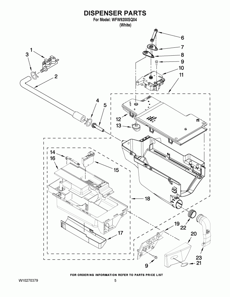 DISPENSER PARTS Diagram and Parts List for WFW9200SQ04  Whirlpool Washer