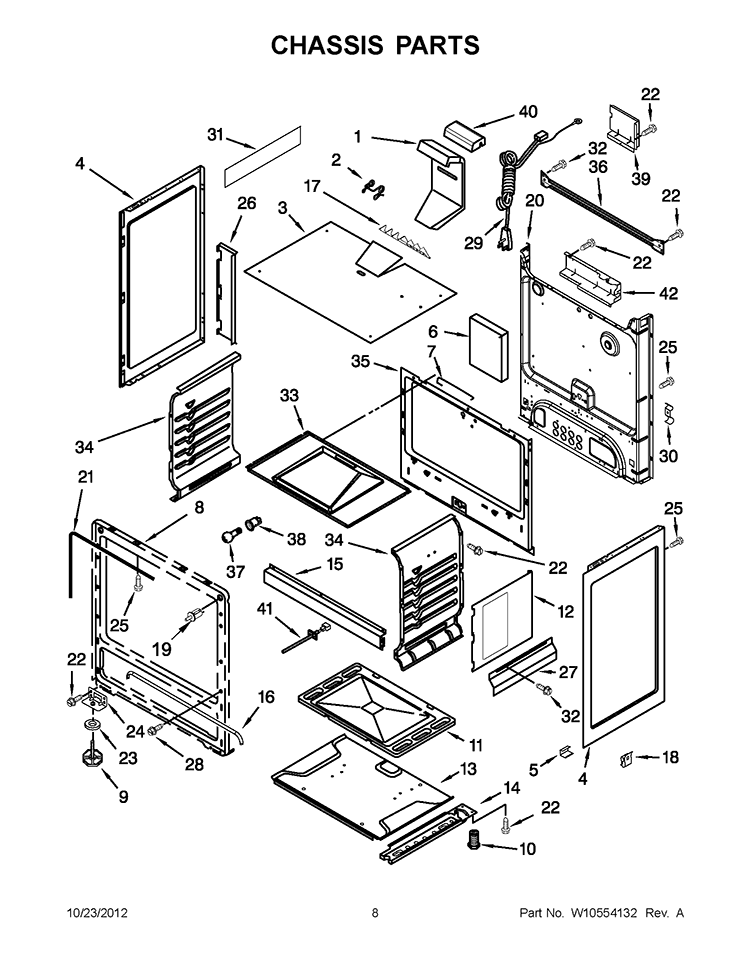 CHASSIS PARTS Diagram and Parts List for SF216LXSM2  Whirlpool Range