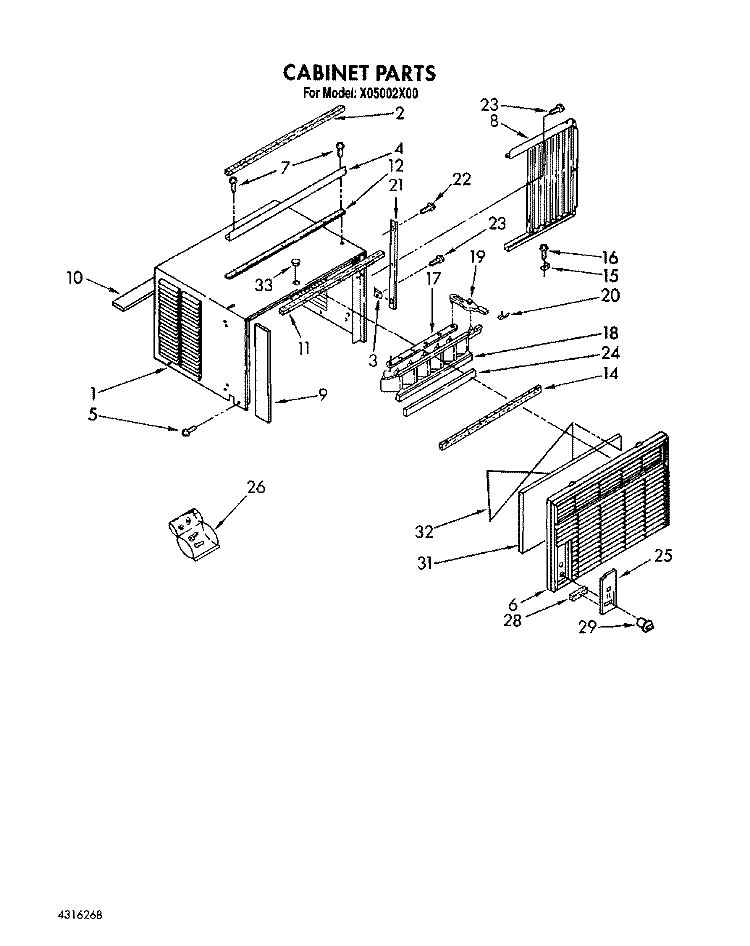 CABINET Diagram and Parts List for X05002X00  Roper Air Conditioner