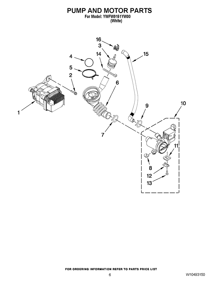 PUMP AND MOTOR PARTS Diagram and Parts List for YWFW9151YW00  Whirlpool Washer