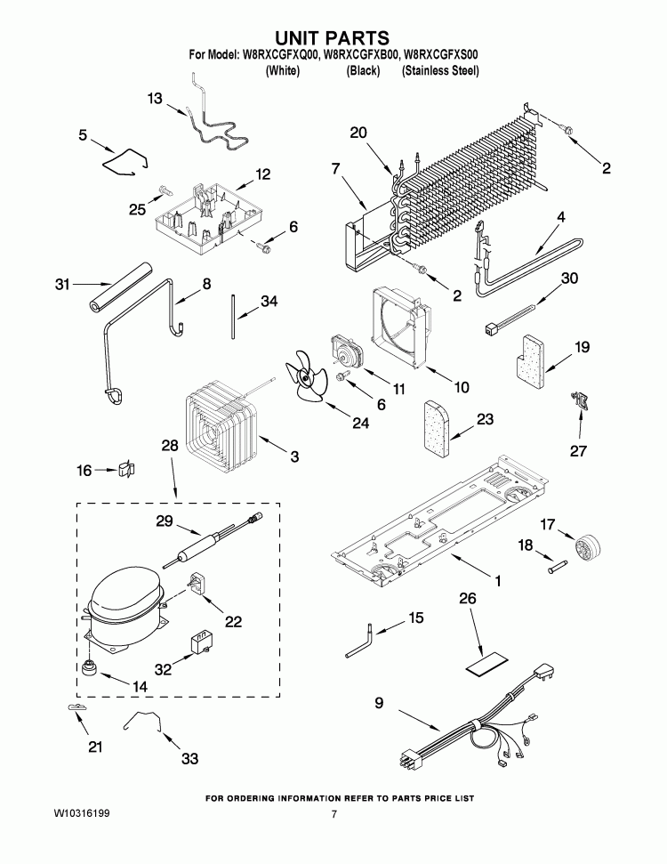 UNIT PARTS Diagram and Parts List for W8RXCGFXQ00  Whirlpool Refrigerator