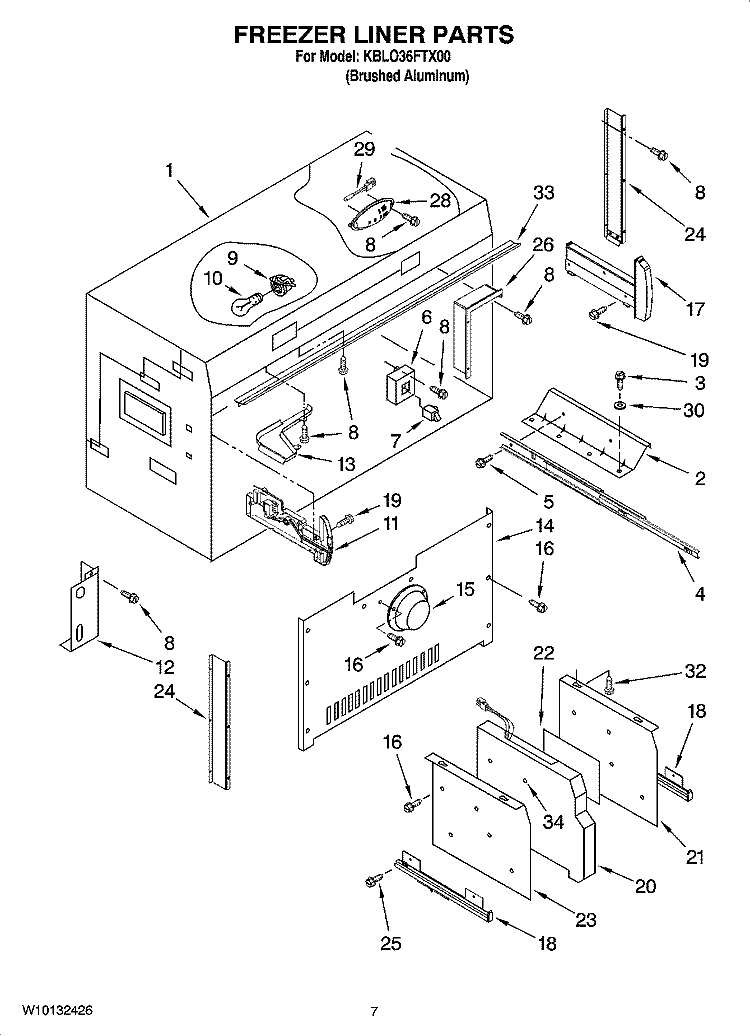 FREEZER LINER PARTS Diagram and Parts List for KBLO36FTX00  KitchenAid Refrigerator