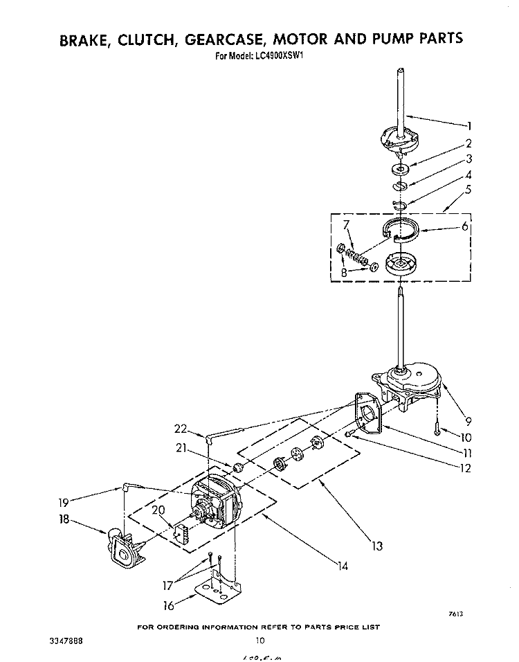 BRAKE, CLUTCH, GEARCASE, MOTOR AND PUMP Diagram and Parts List for LC4900XSW1  Whirlpool Washer
