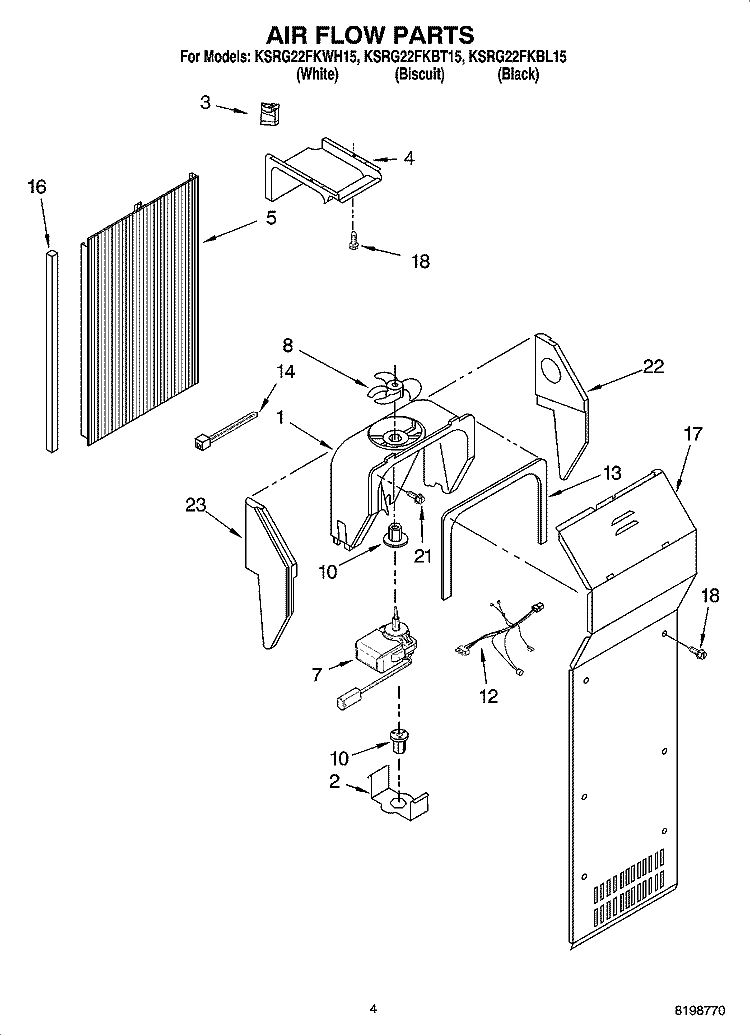 AIR FLOW PARTS Diagram and Parts List for KSRG22FKBL15  KitchenAid Refrigerator