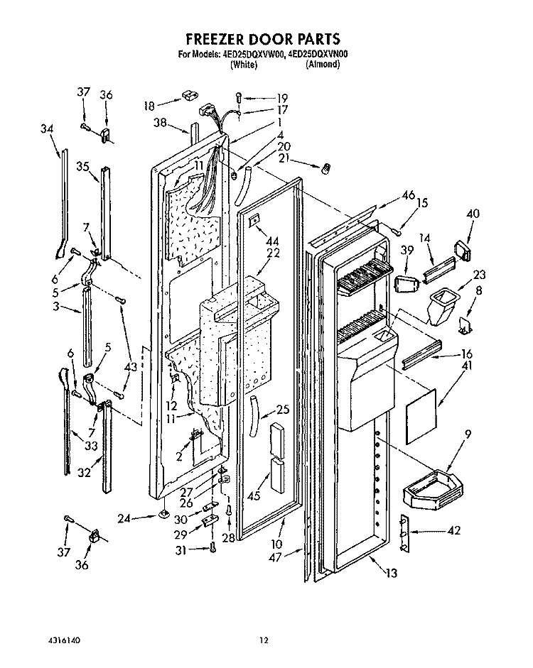 FREEZER DOOR Diagram and Parts List for 4ED25DQXVN00  Whirlpool Refrigerator