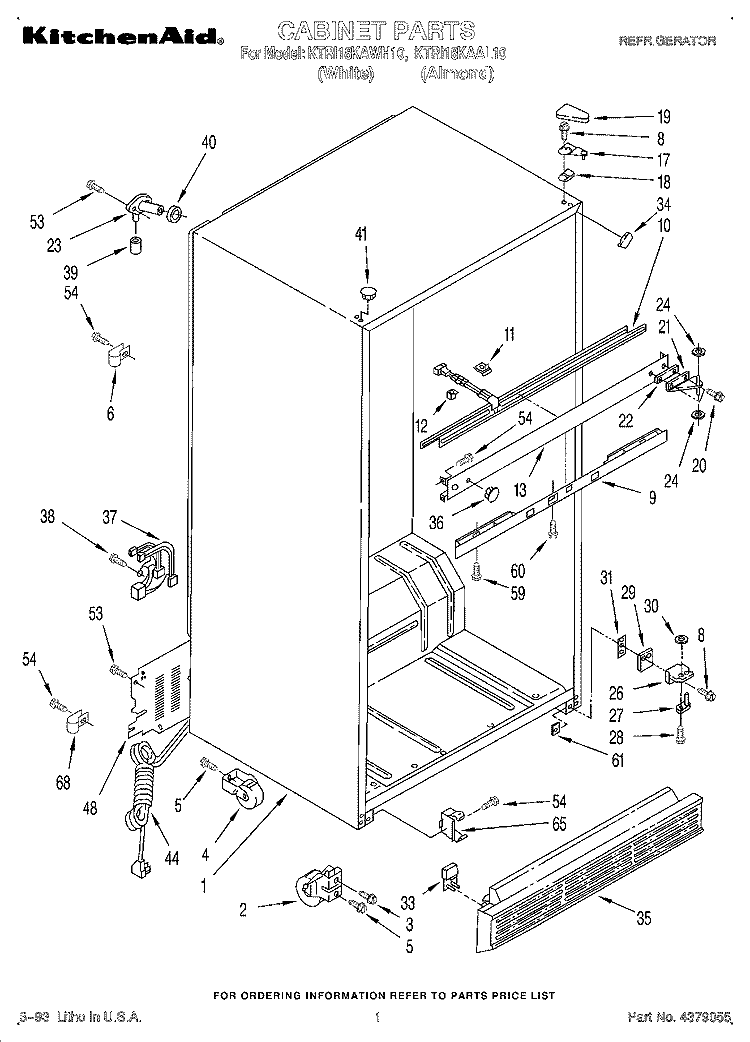 CABINET Diagram and Parts List for KTRI18KAAL10  Whirlpool Refrigerator