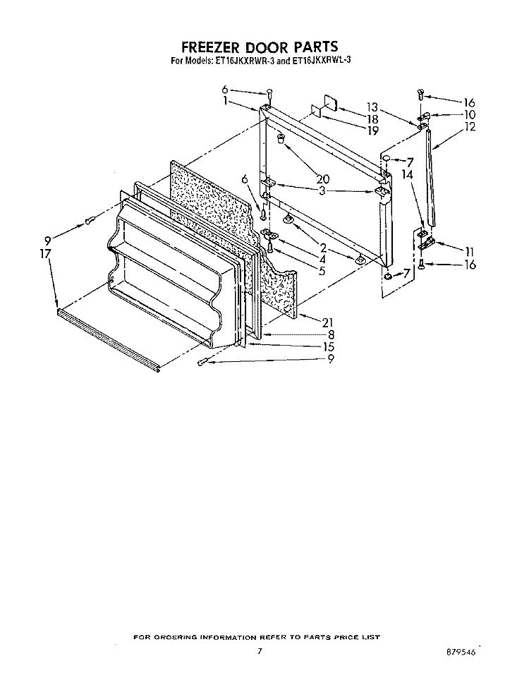 FREEZER DOOR Diagram and Parts List for ET16JKXRWR3  Whirlpool Refrigerator
