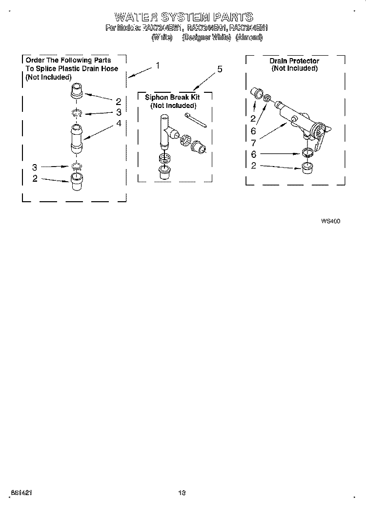 WATER SYSTEM Diagram and Parts List for RAX7244EQ1  Roper Washer