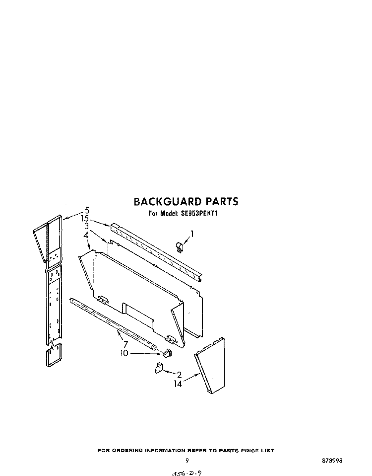 BACKGUARD Diagram and Parts List for SE953PEKT1  Whirlpool Range