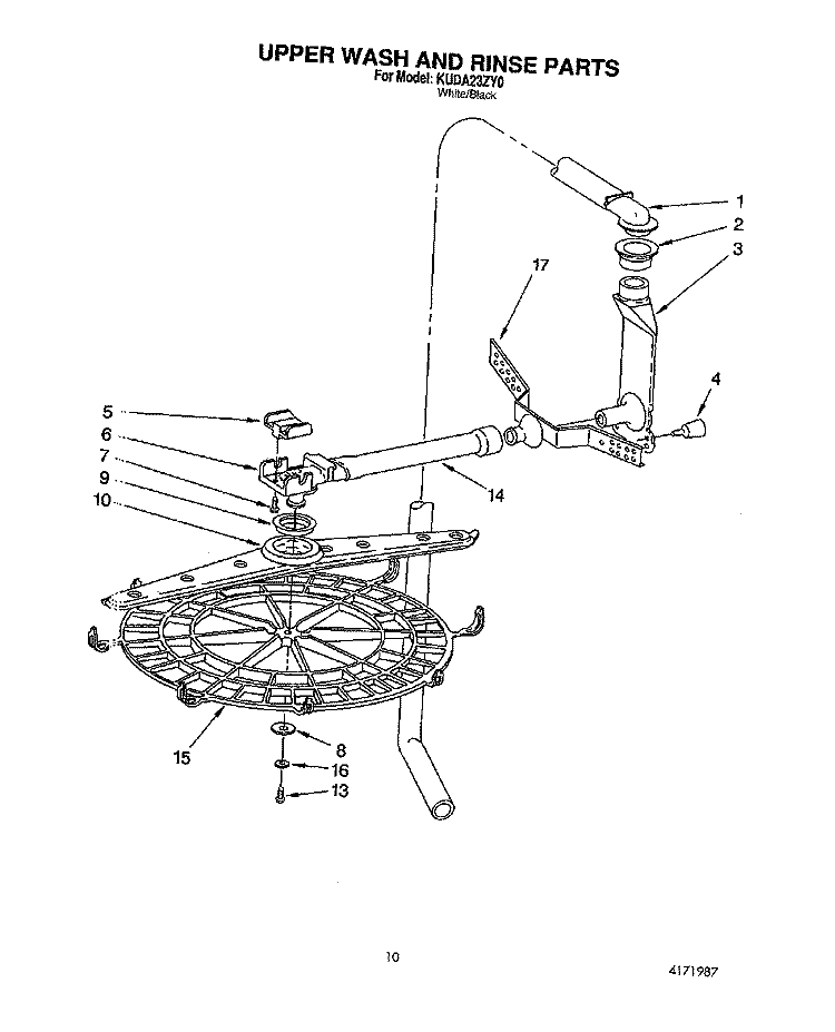 UPPER WASH AND RINSE Diagram and Parts List for KUDA23ZY0  KitchenAid Dishwasher