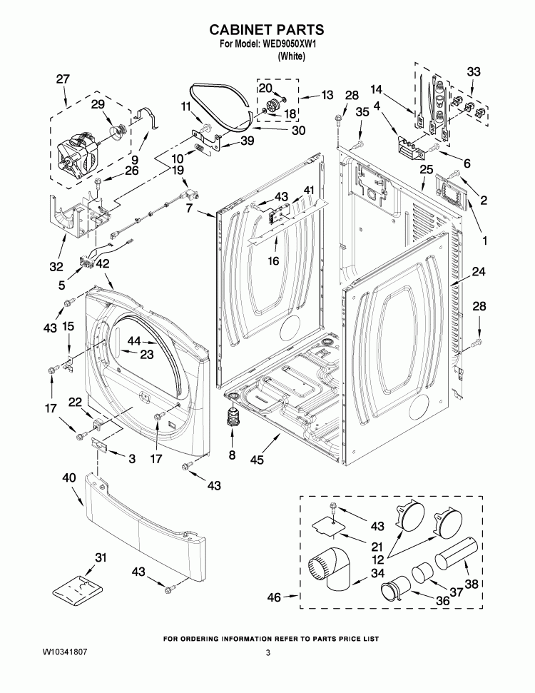 CABINET PARTS Diagram and Parts List for WED9050XW1  Whirlpool Dryer