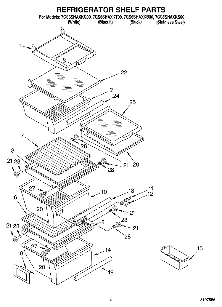 REFRIGERATOR SHELF Diagram and Parts List for 7GS6SHAXKQ00  Whirlpool Refrigerator