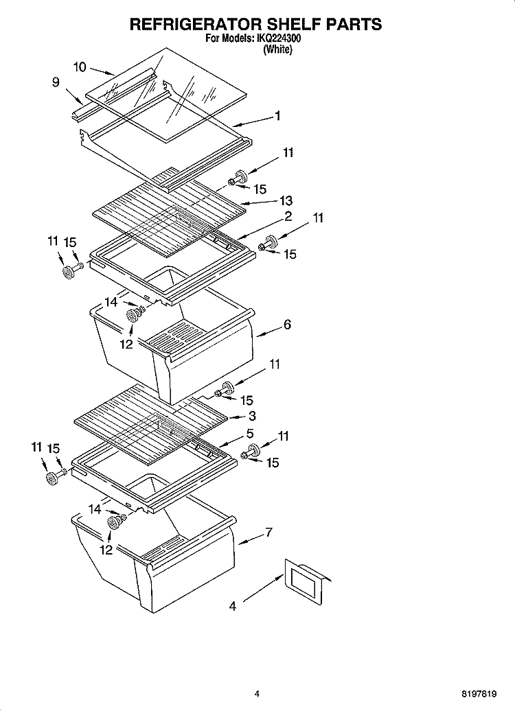 REFRIGERATOR SHELF PARTS Diagram and Parts List for IKQ224300  Inglis Refrigerator