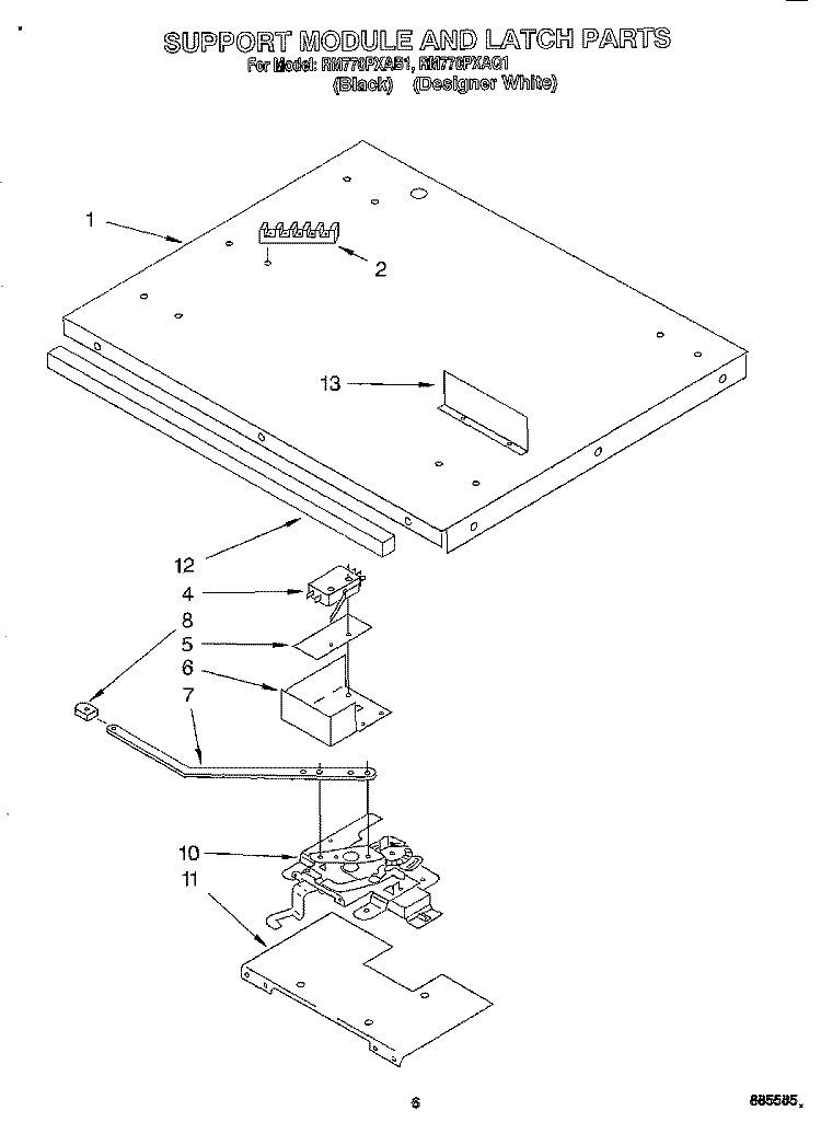 SUPPORT MODULE AND LATCH Diagram and Parts List for RM770PXAB1  Whirlpool Wall Oven
