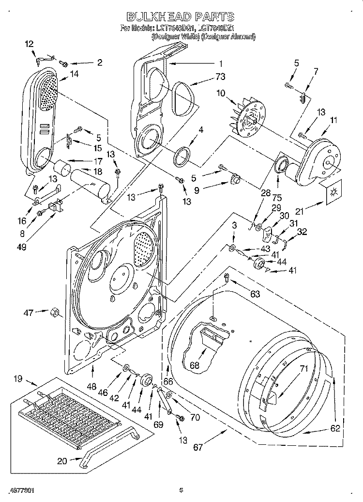 BULKHEAD Diagram and Parts List for LGT7848DZ1  Whirlpool Dryer